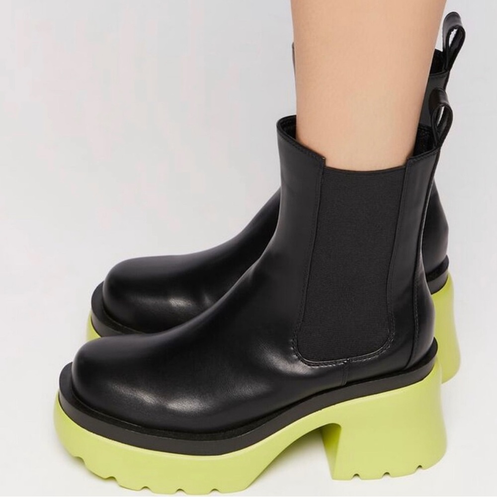 Neon Lime green Lug-Sole Chelsea Boots